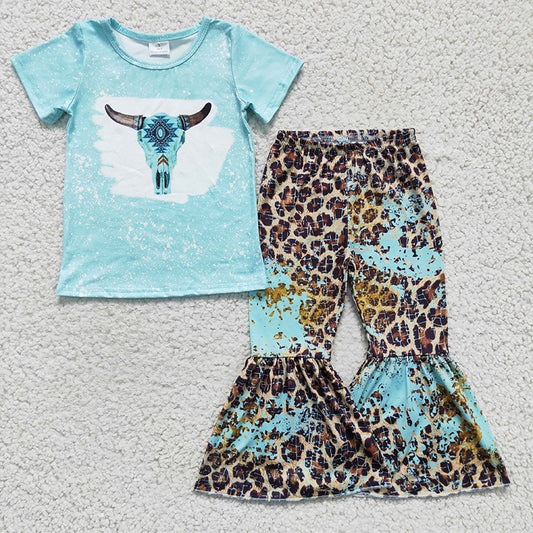 GSPO0248 Baby Girl Western Cow Leopard Bell Pants Outfit