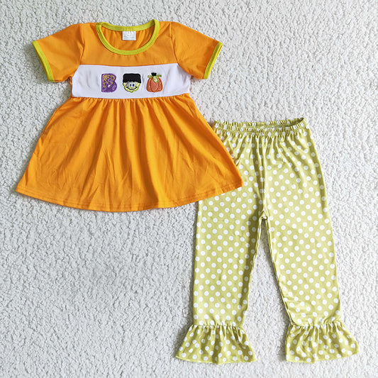 GSPO0119 Halloween Embroidery Baby Girl Set