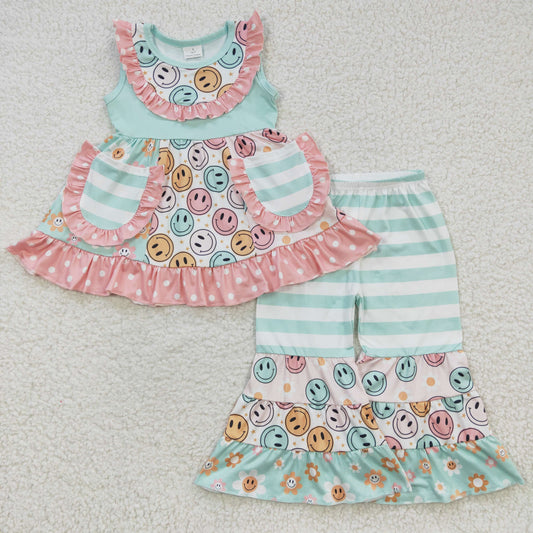 GSPO0503 Baby Girl Face Pocket Bell Pants Outfit