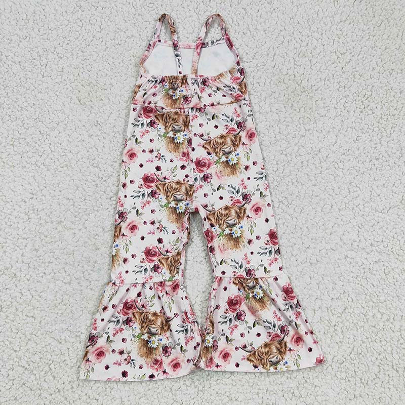 SR0114 Baby Girl Western Cow Floral One-piece Jumpsuit