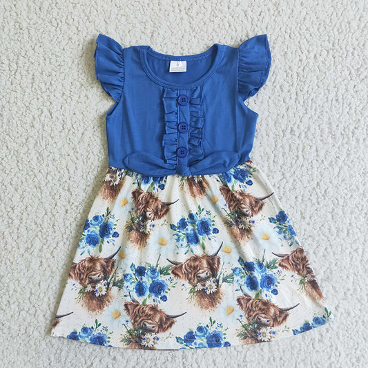GSD0124 Baby Girl Summer Western Cow Flower Dress