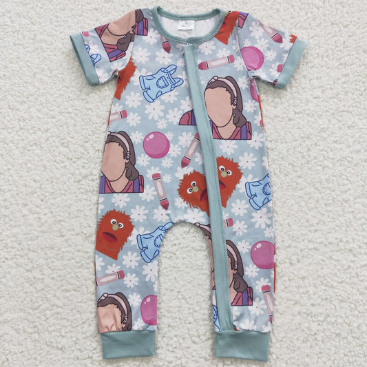 SR0347 Baby Kids School Teacher Shorts Sleeves Zipper Romper