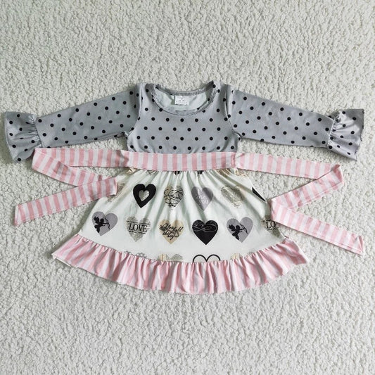 6 A33-13 Valentine's Day Baby Girl Love Long Sleeve Twirl Dress