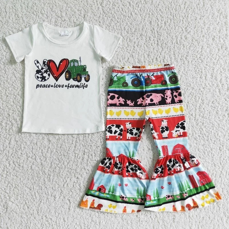 B13-4 Baby Girl Peace Love Farmlife Bell Pants Set