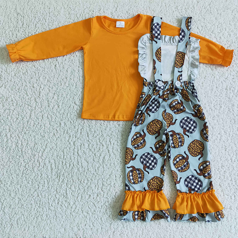 GLP0114 Baby Girl Kids Thanksgiving Pumpkin Overall Pants Outfit