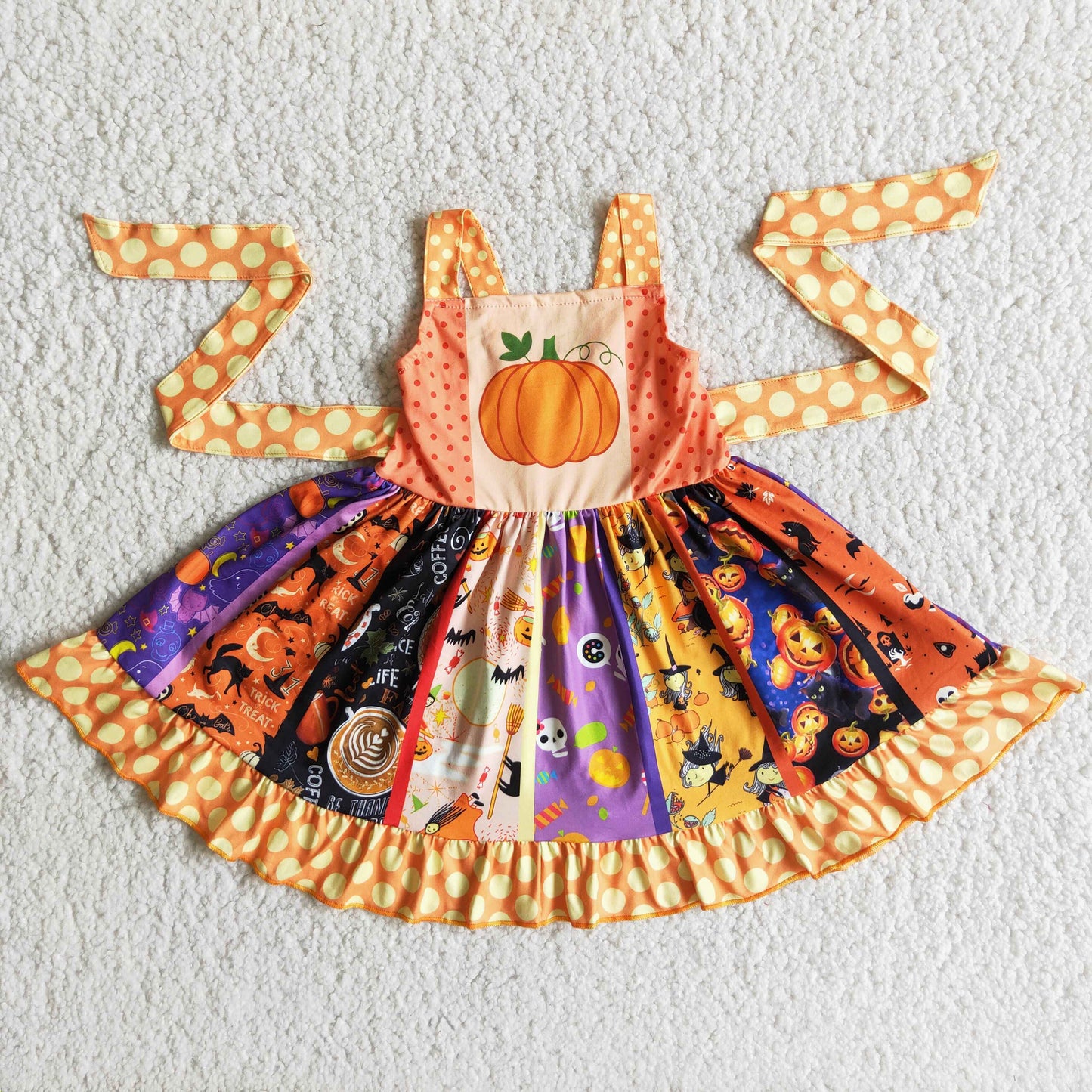 B8-1 Baby Girl Halloween Pumpkin Twirl Dress