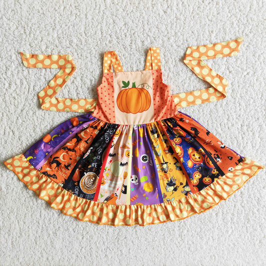 B8-1 Baby Girl Halloween Pumpkin Twirl Dress