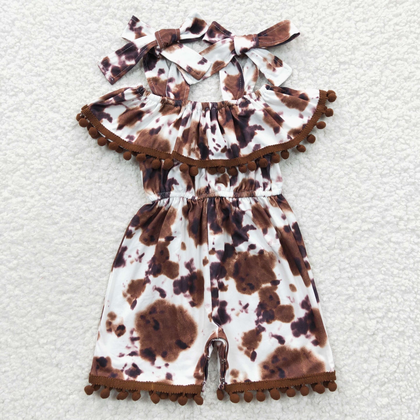 SR0307 Baby Girl Summer Western Brown Cow Print Jumpsuit