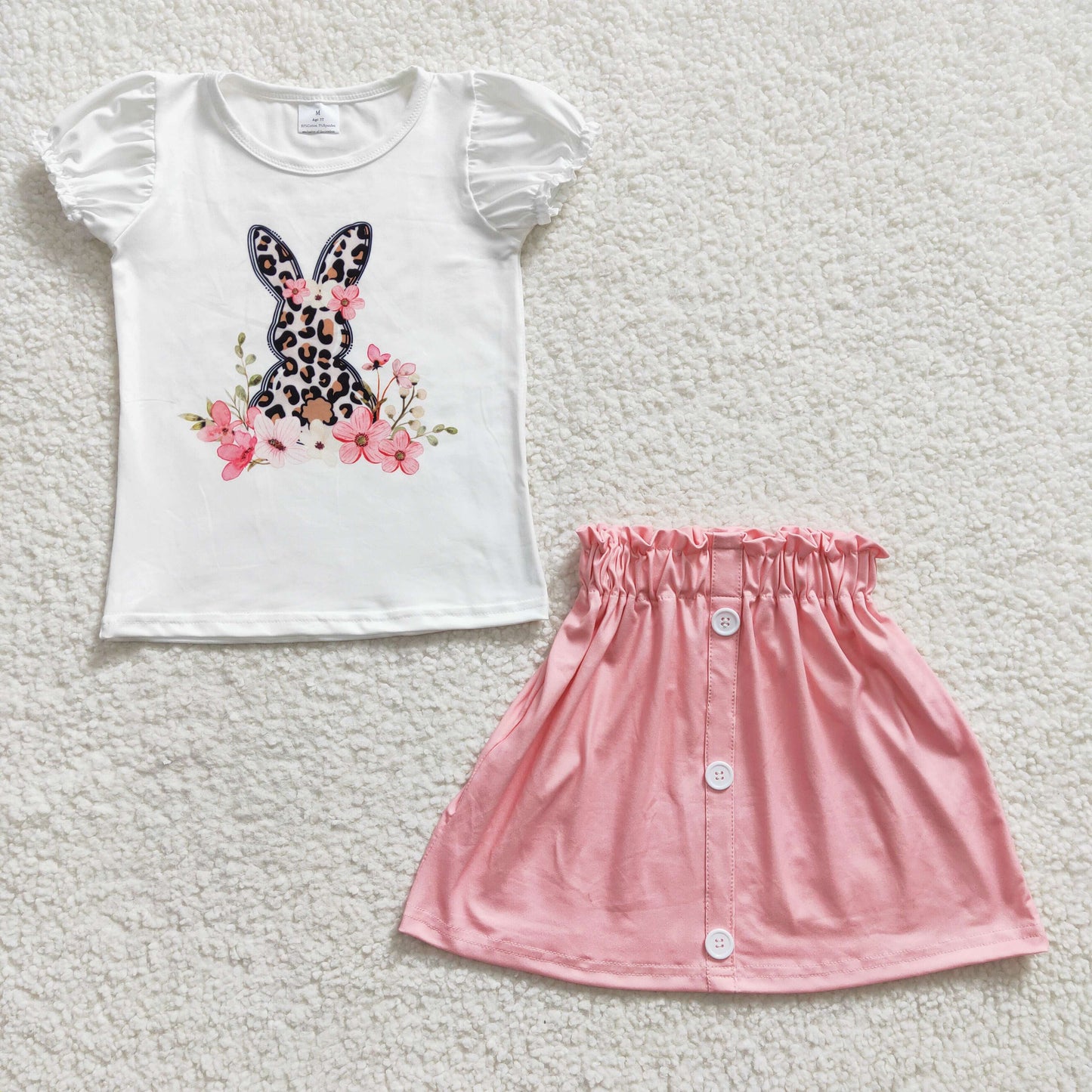 GSD0228 Baby Girl Easter Short Sleeves Shirt Pink Skirt Outfit