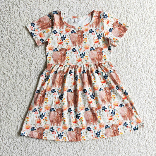 GSD0154 Baby Girl Western Cow Flower Short Sleeve Dress