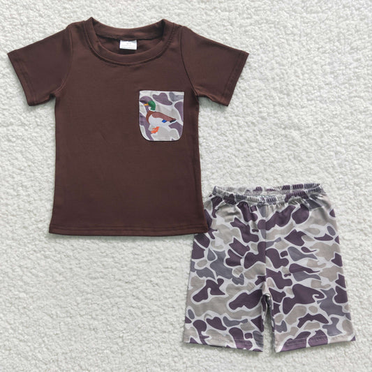 BSSO0204 Baby Boy Duck Pocket Shirt Camo Shorts Summer Outfit
