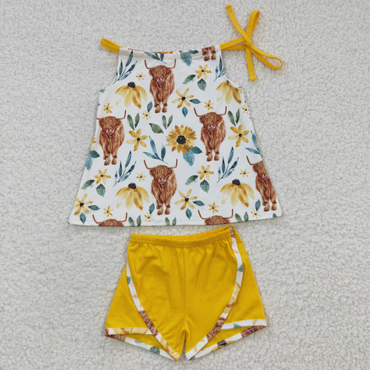 GSSO0207 Baby Girl Western Cow Floral Shorts Summer Outfit
