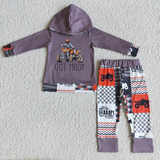 6 A10-28 Baby Boy hoodie Motor Grey Pants Set