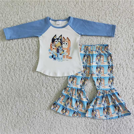 6 B6-38 Baby Girl Long Sleeve Dog Bell Pants Outfit