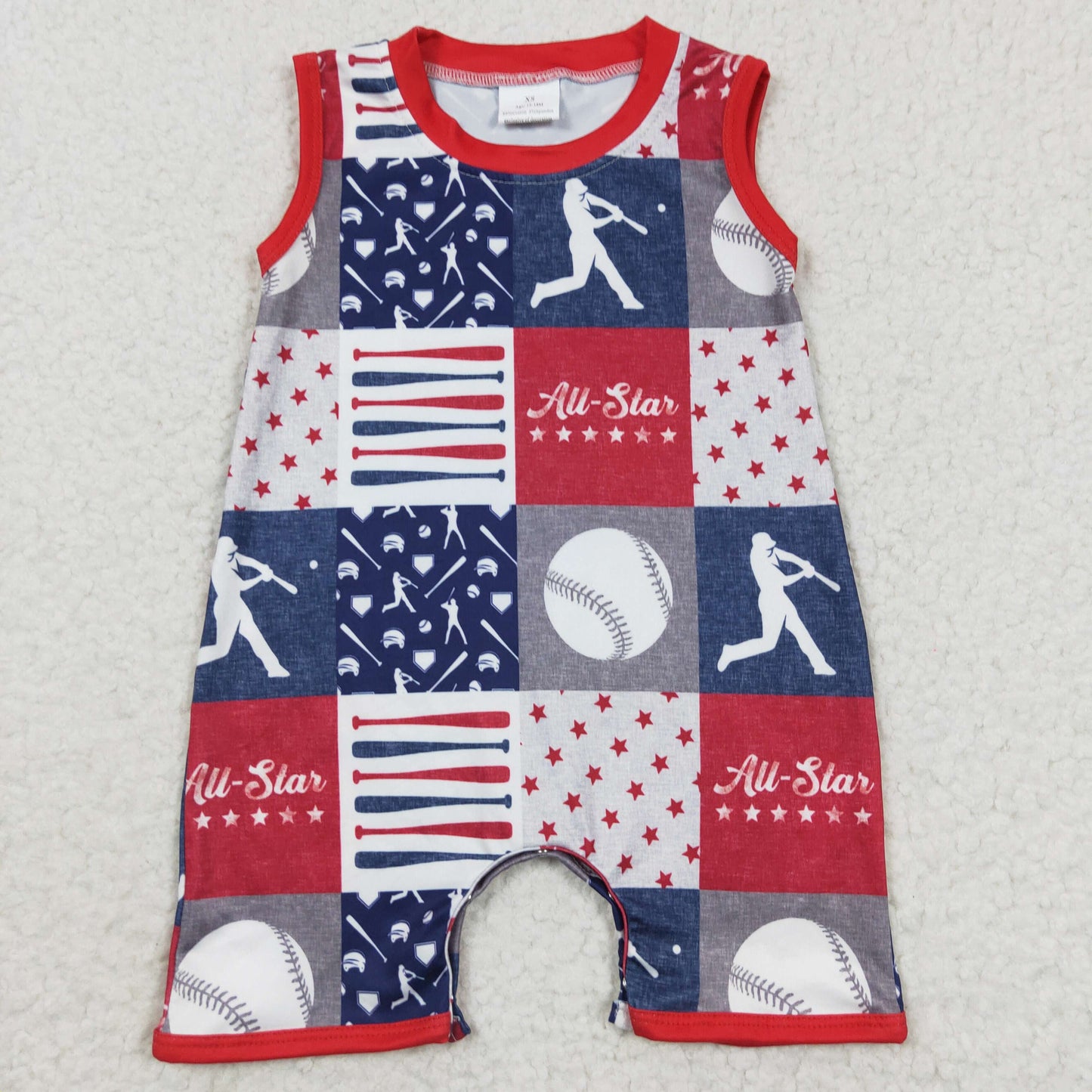 SR0356 Baby Boy Baseball Sleeveless Summer Romper