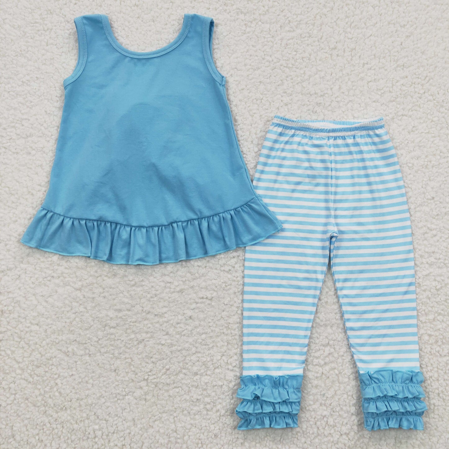 GSPO0505 Baby Girl Cotton Open Back Striped Pants Blue Outfit