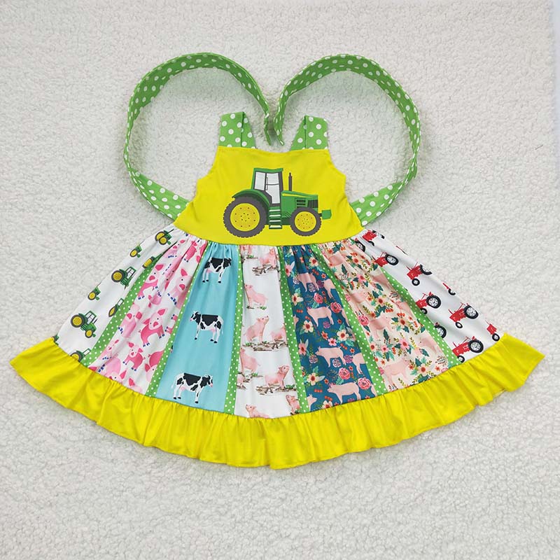 Promotion Baby Girl Straps Farm Tractor Ruffle Twirl Dress