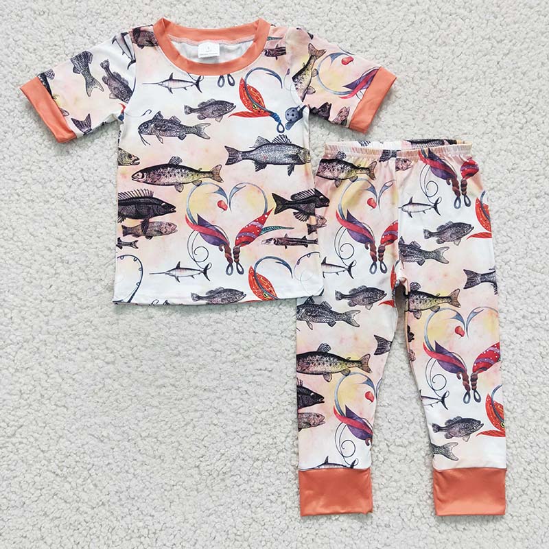 BSPO0041 Baby Girl Heart Fishing Pants Outfit Pajamas