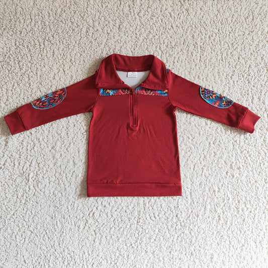 BT0080 Kids Baby Boy Cotton Long Sleeves Western Zipper Pullover