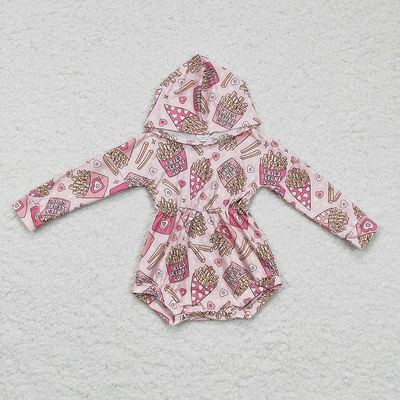 LR0244 Baby Girl Fries Long Sleeves Hoodie Valentine's Romper