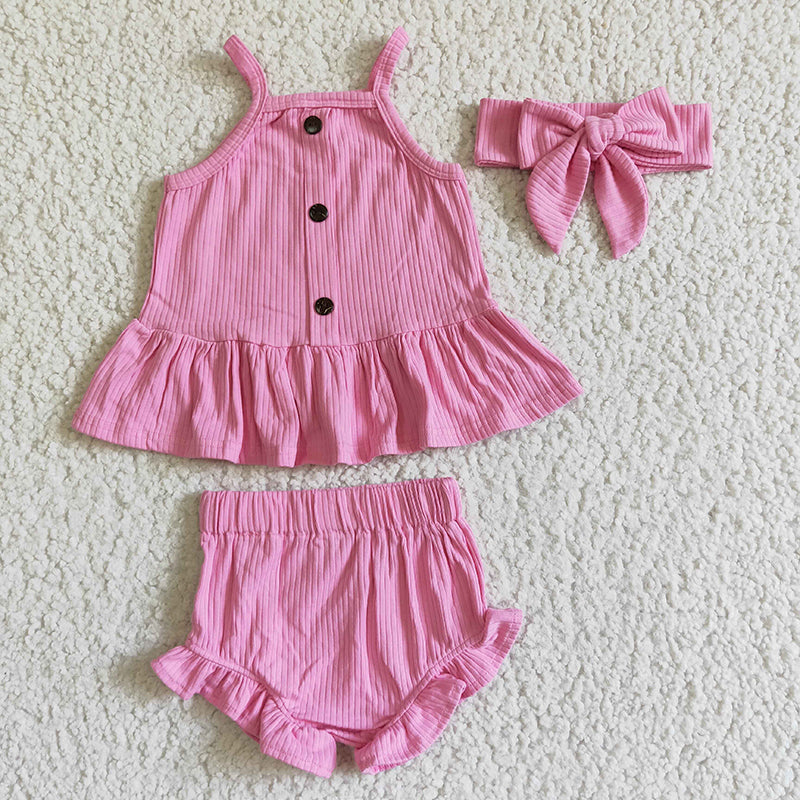 GBO0058 Baby Girl Rose Red Red Cotton + Headband Bummies Outfit