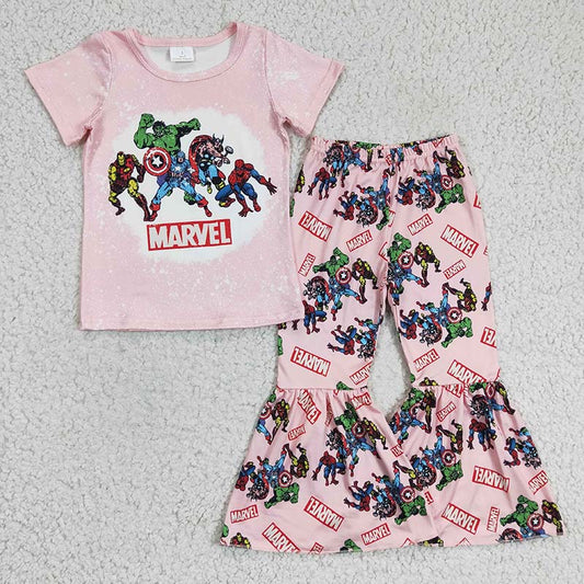 GSPO0308 Baby Girl Cartoon Bell Pants Pink Set