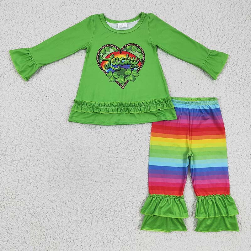 GLP0364 Baby Girl Kids Lucky Heart St Patrick's Day Green Outfit