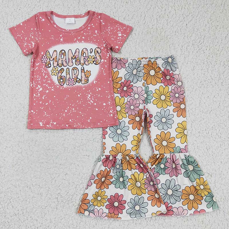 GSPO0317 Baby Kids Mama's Girl Floral Bell Pants Set