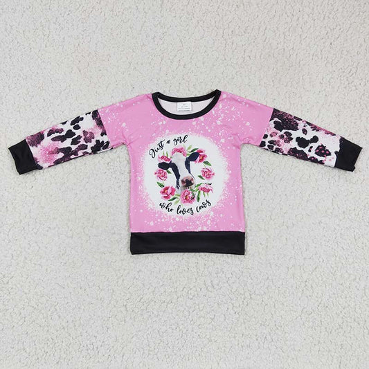 GT0077 Baby Girl Just A Girl Who Loves Cows Floral Sweatshirt Pink Shirt