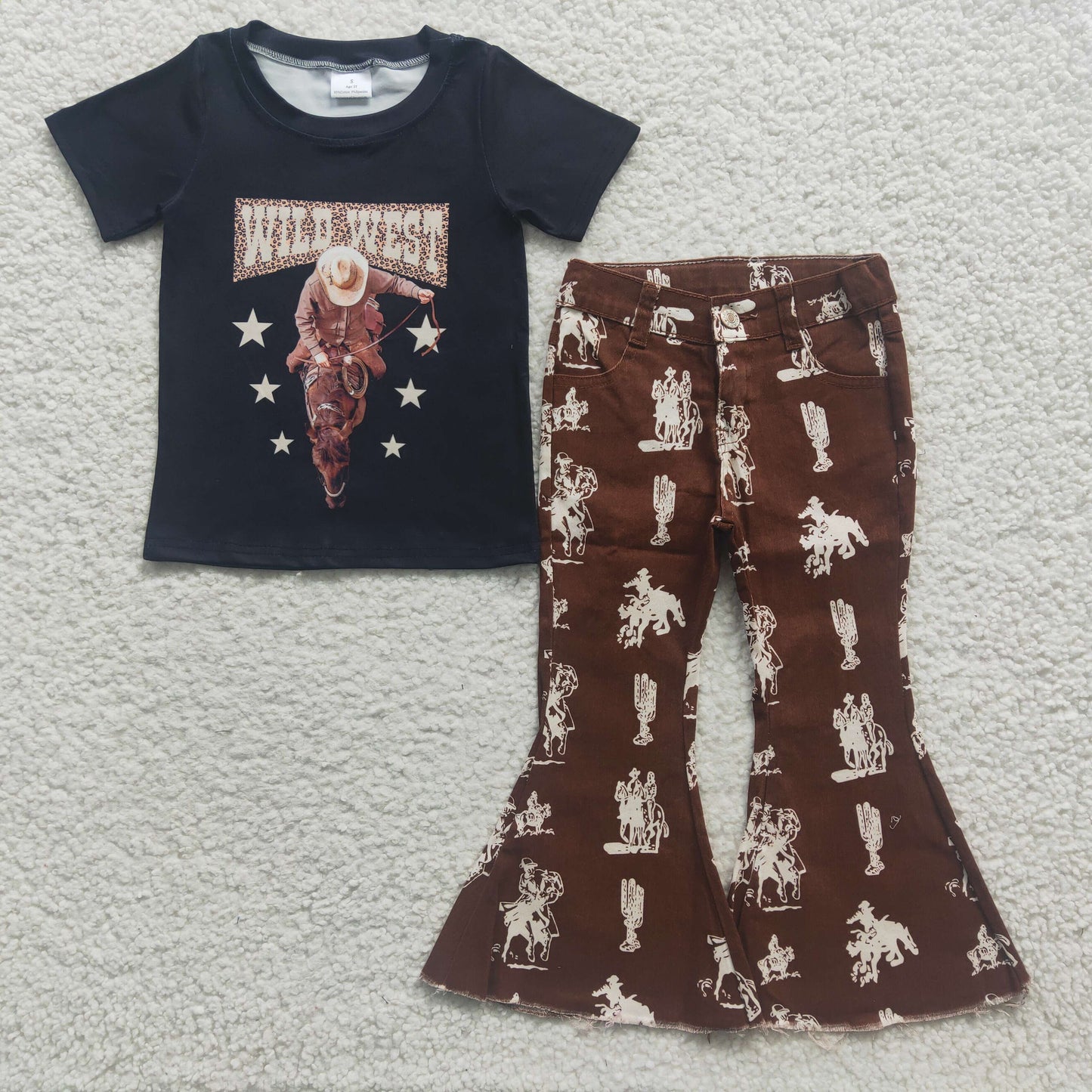 Baby Girl Western Rodeo Short Sleeves Shirt Denim Pants Jeans Outfit