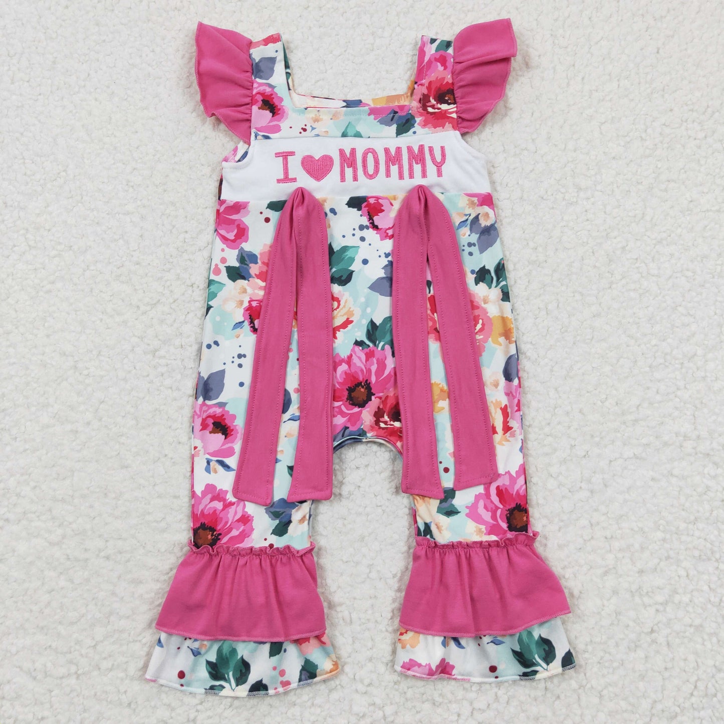 SR0251 Baby Girl Embroidery I Love Mommy Floral Romper
