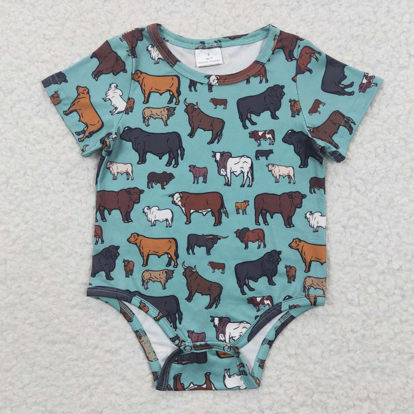 SR0305 Baby Kids Western Cow Short Sleeves Summer Romper