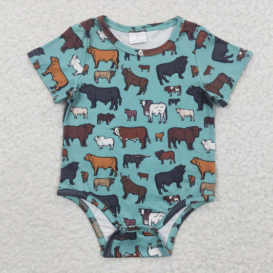 SR0305 Baby Kids Western Cow Short Sleeves Summer Romper