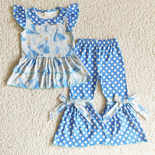 GSPO0200 Baby Girl Princess Bell Bottom Pants Blue Set