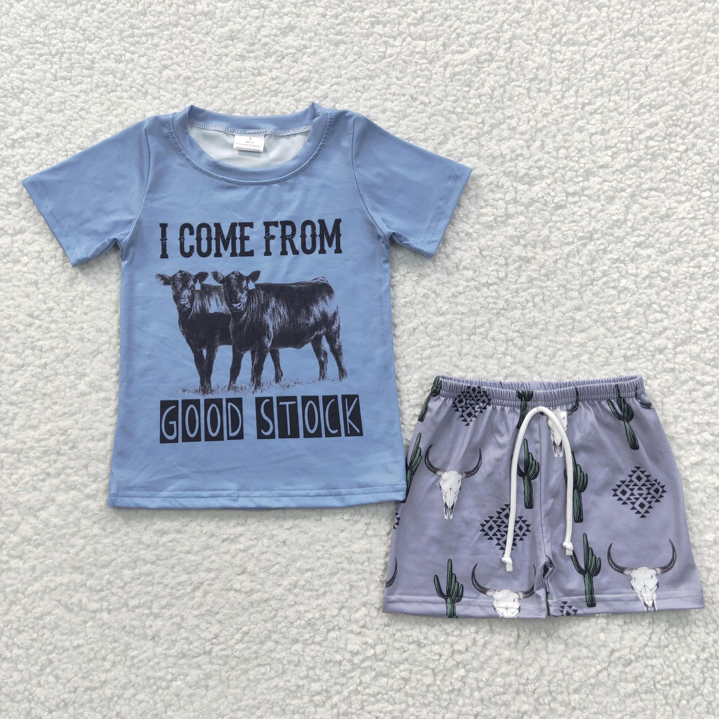 BSSO0240 Baby Boy Short Sleeves Cow Shirt Cactus Shorts Summer Western Outfit