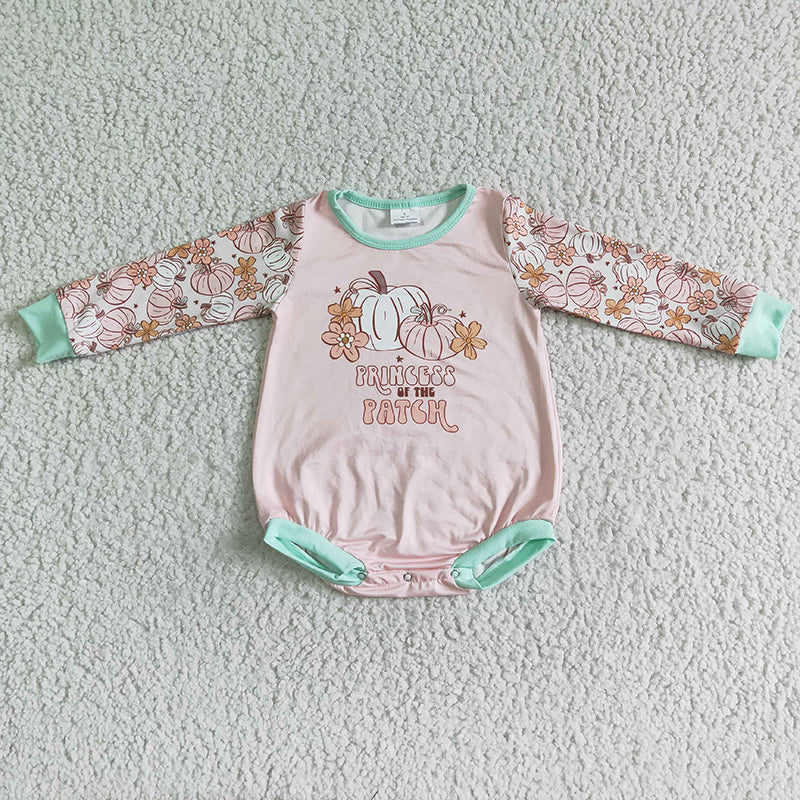 LR0092 Baby Girl Pumpkin Flower Romper