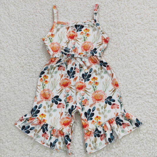 SR0250 Baby Girl Straps Summer Floral Ruffle Shorts Jumpsuit