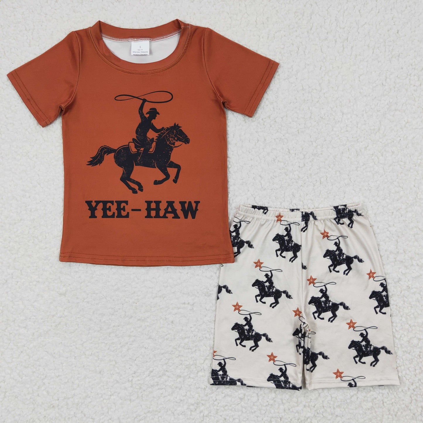 BSSO0189 Western Rodeo Baby Boy Short Sleeves Shirt Horse Shorts Summer Outfit