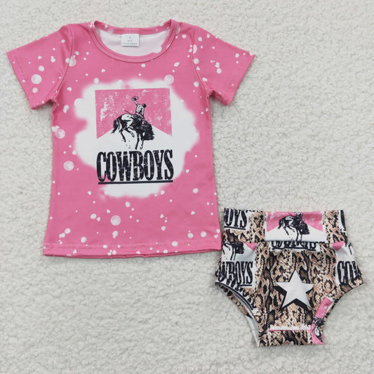 GBO0084 Baby Kids Western Cow Short Sleeves Bummie Summer Outfit
