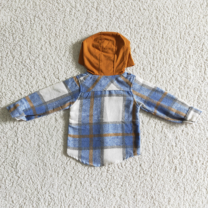 BT0074 Baby Boy plaid cotton shirt pocket flannel button up hoodie
