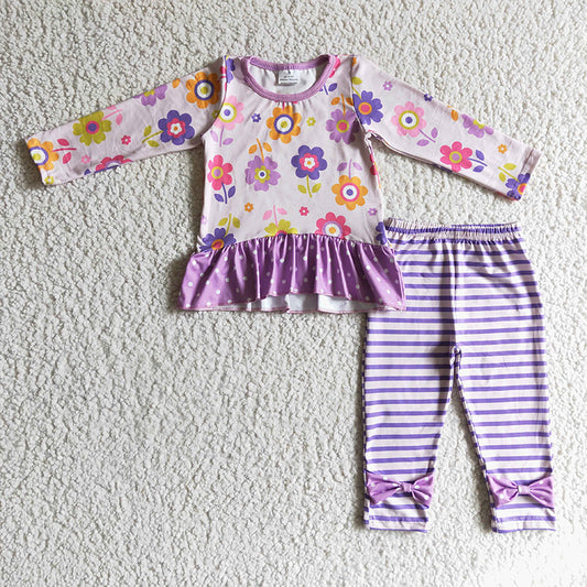 Baby Girl Flower Purple Striped Pants Outfit