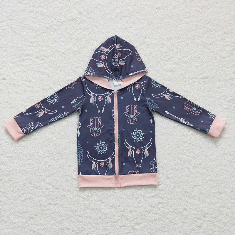 GT0059 Baby Kids Western Cow Hoodie Shirt Zipper Jacket