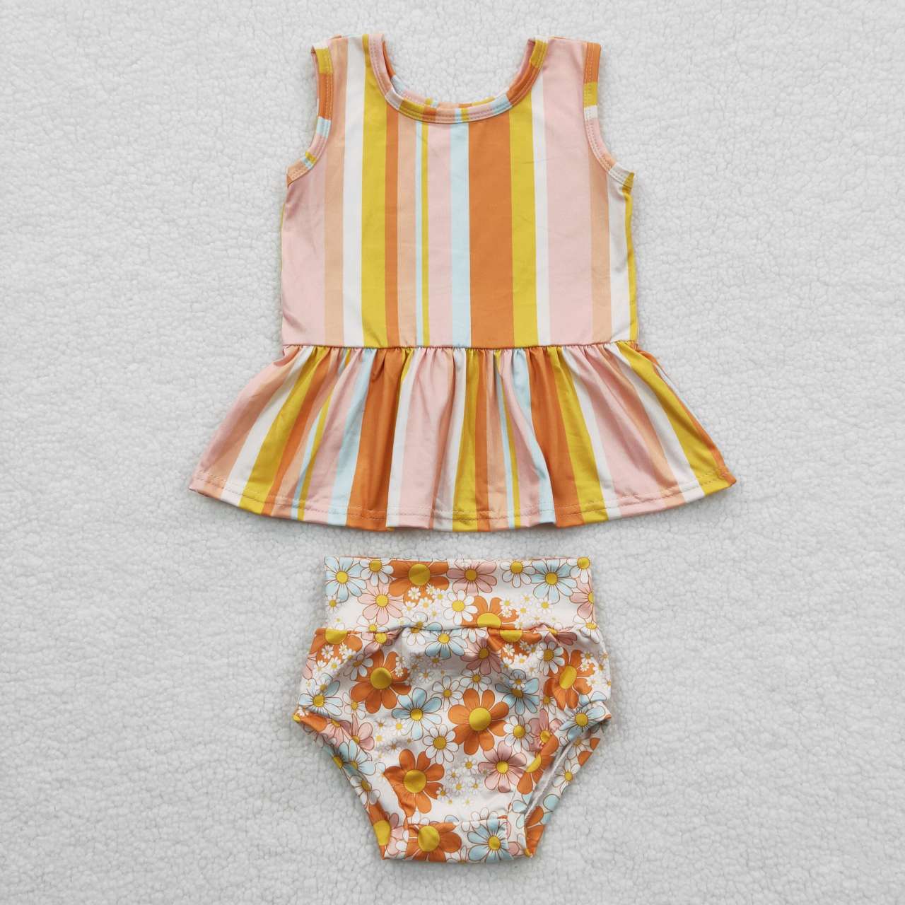 GBO0105 Baby Girl Striped Top Floral Bummie Outfit