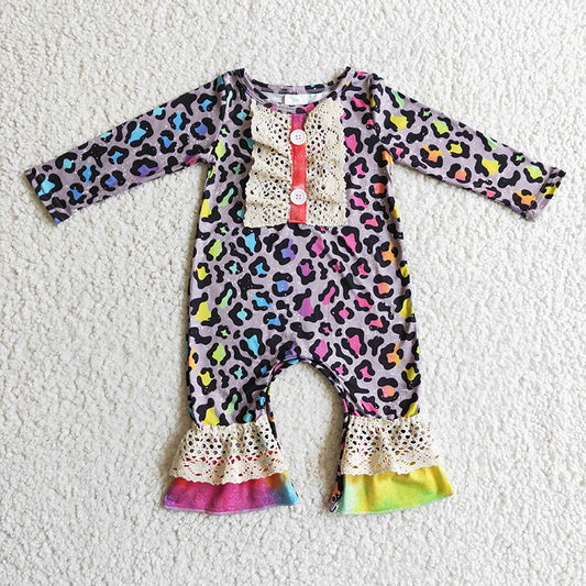 LR0215 Baby Girl Colorful Leopard Romper