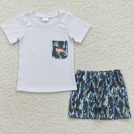 BSSO0205 Baby Boy Duck Pocket Shirt Camo Shorts Summer Outfit