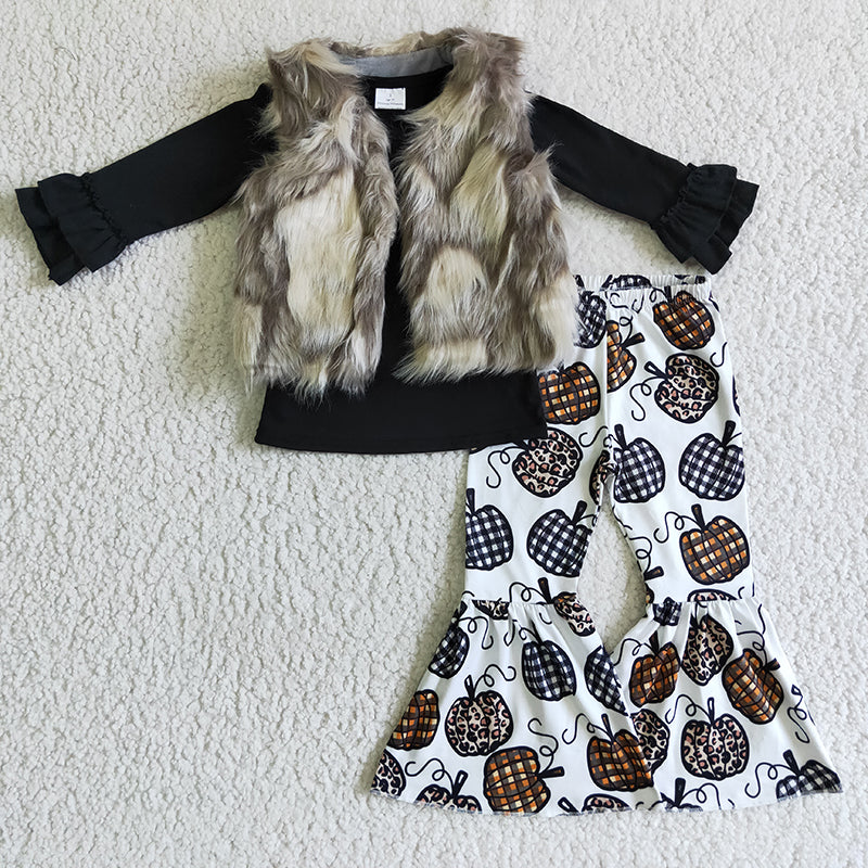 Baby Girl Kids Pumpkin Pants Outfit With Vest