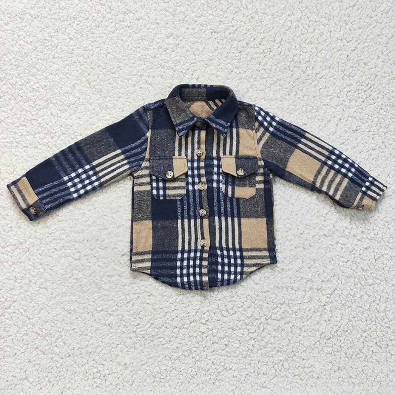 BT0186 Baby Boy Kids Plaid Cotton Pocket Flannel Button Up Shirt