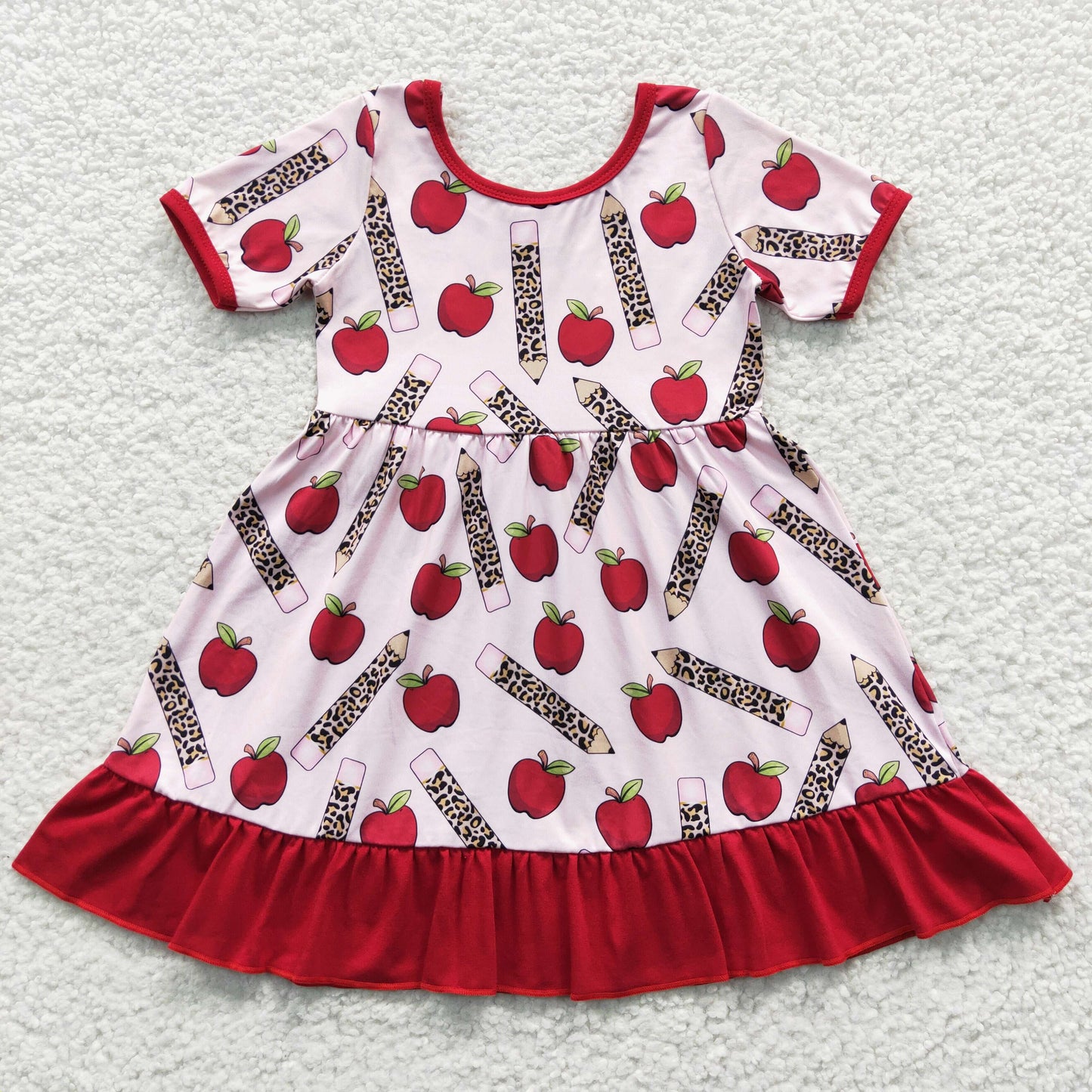 GSD0314 Baby Girl School Short Sleeves Apple Pencil Dress