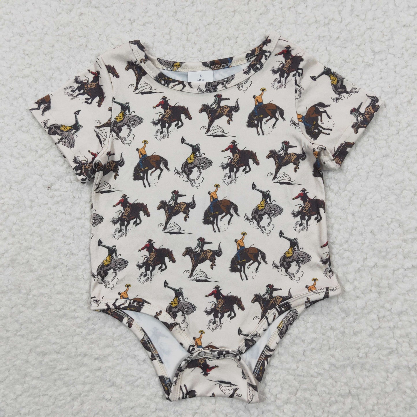 SR0306 Baby Kids Western Horse Short Sleeves Summer Romper