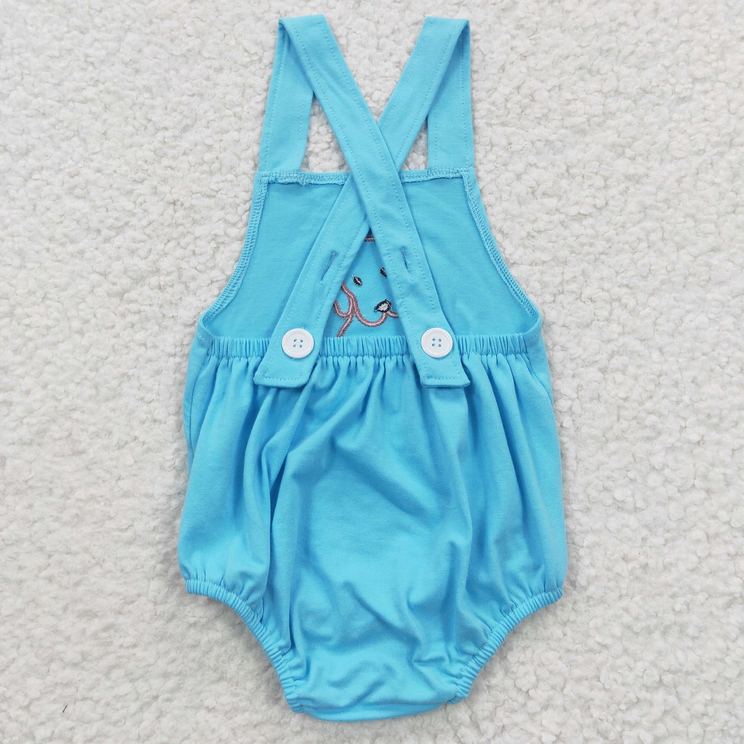 SR0311 Baby Boy Dog Summer Embroidery Blue Cotton Romper